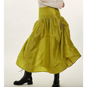 NEW FREE PEOPLE LENTIL SPROUT GREEN EMERY DROP WAIST MIDI SKIRT SZ S